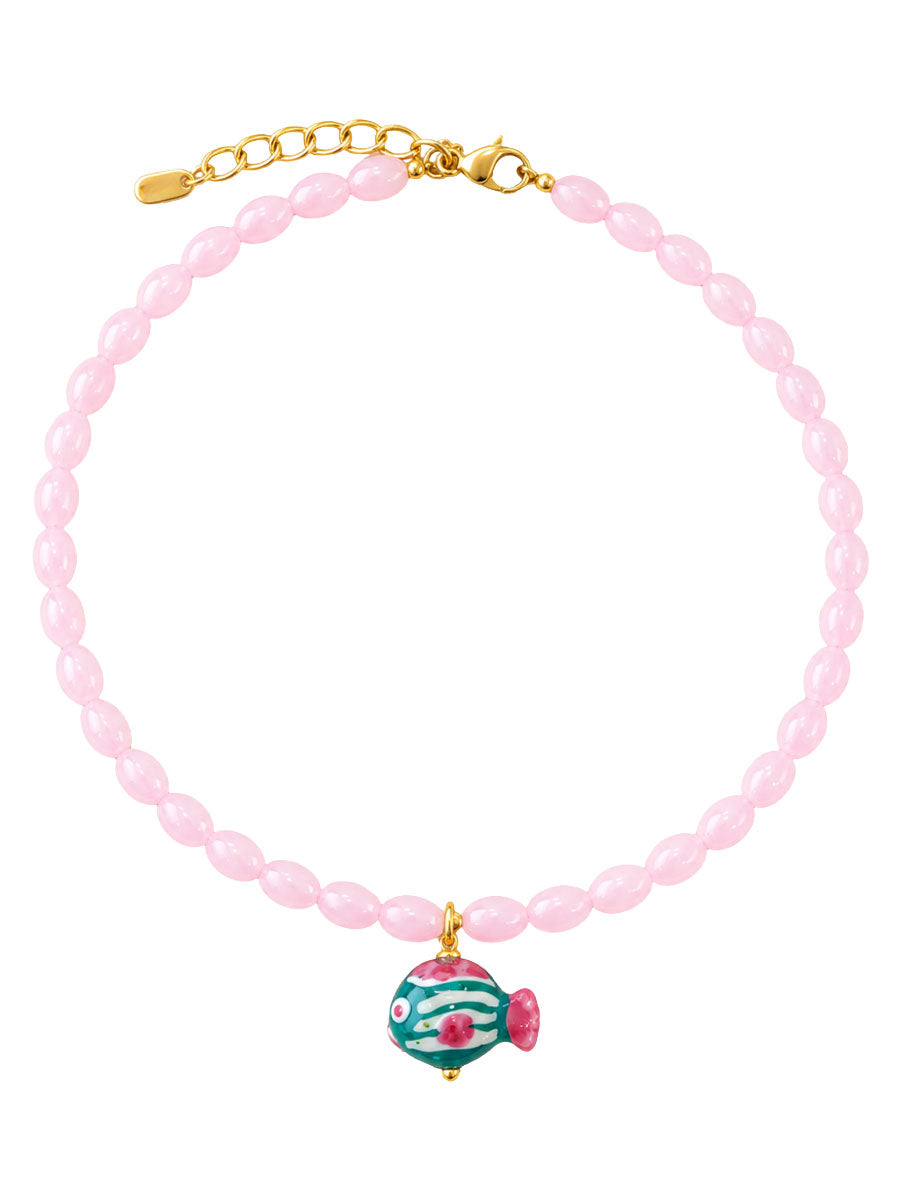 beaded carnival fish necklace