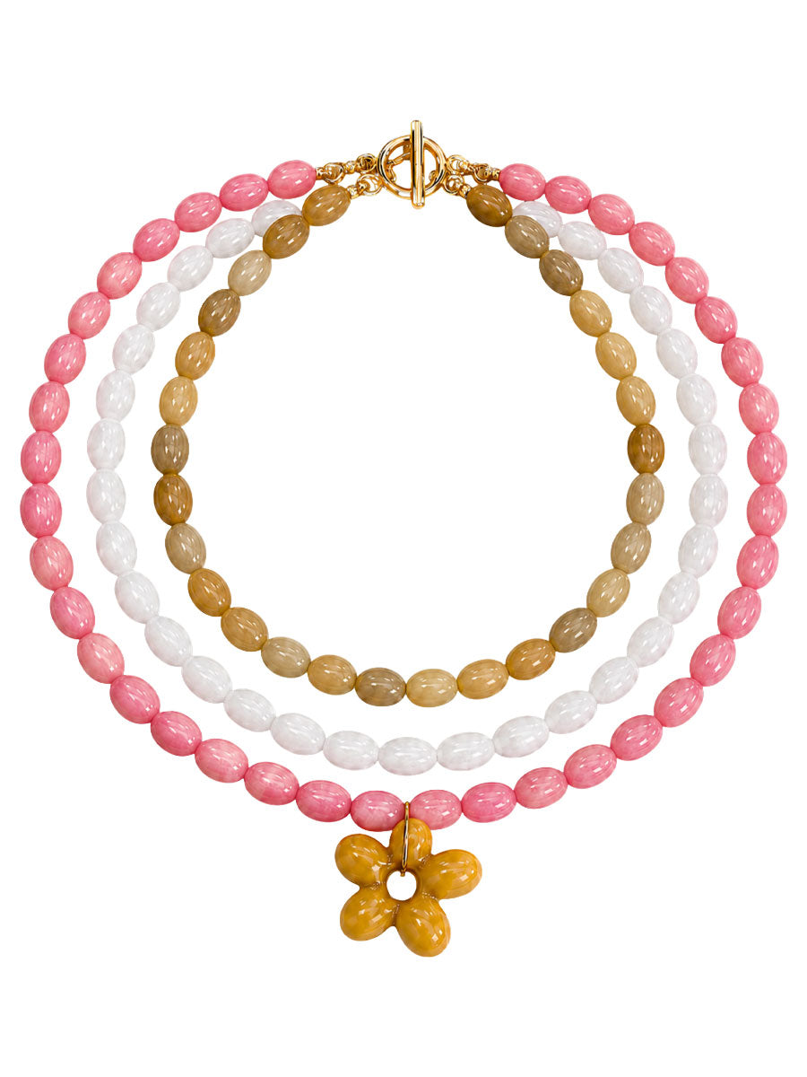 triple beaded flower necklace