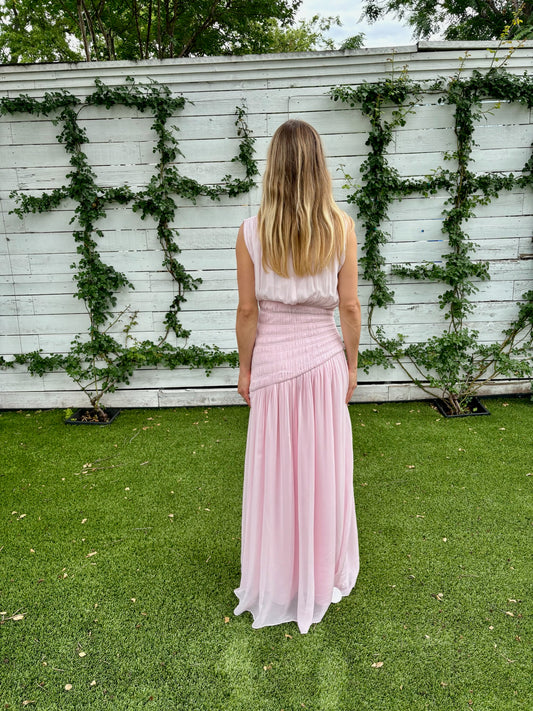 amina panelled ruched maxi dress