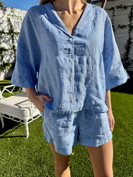 lounge stripe linen short