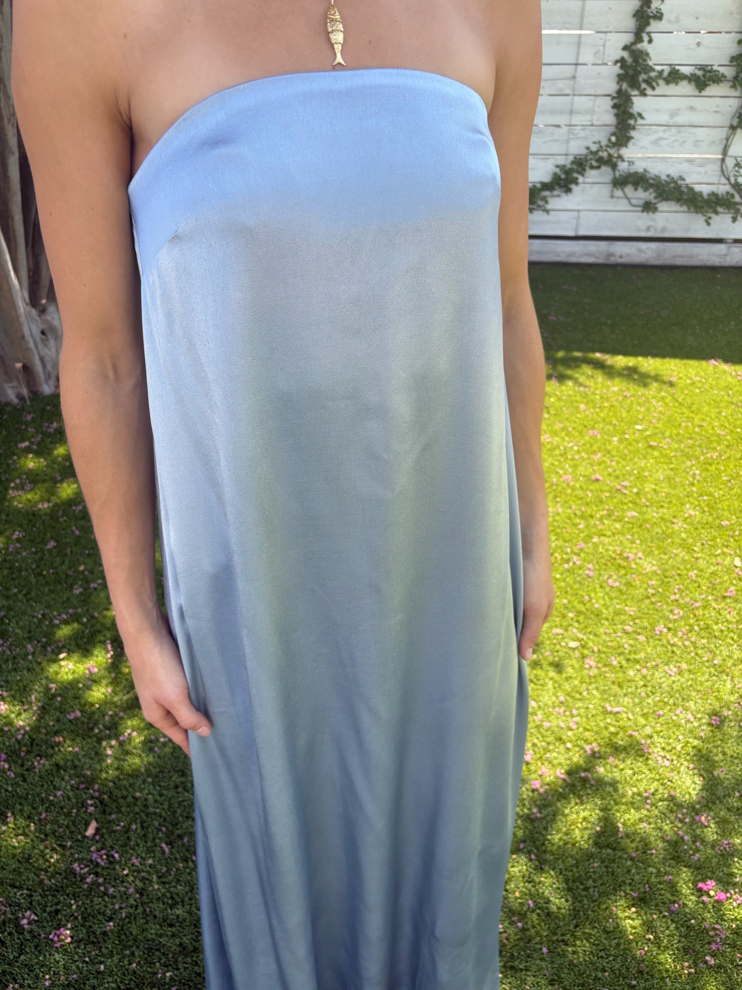 la lune strapless column maxi dress