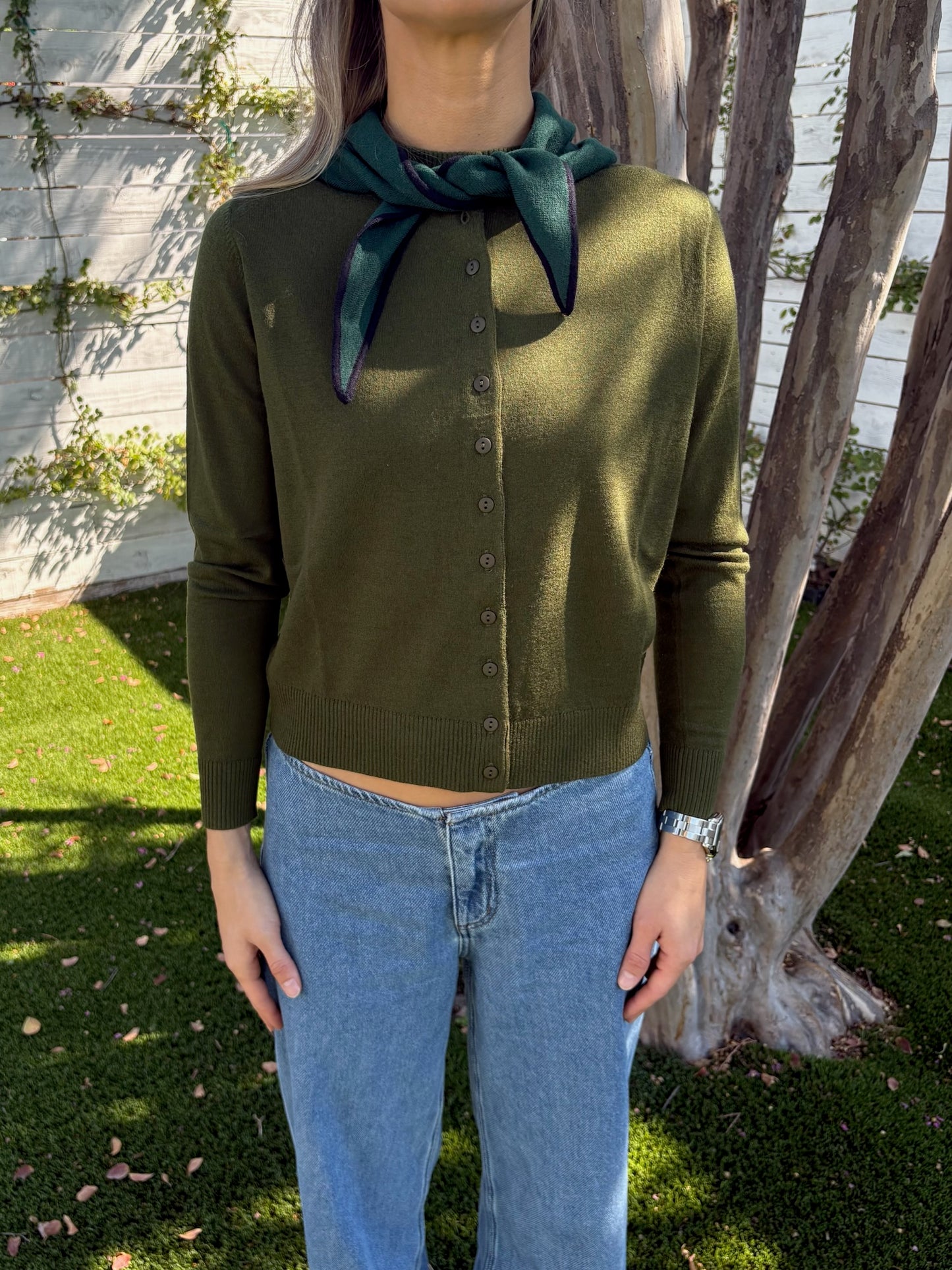 contrast scarf neck lara cardigan