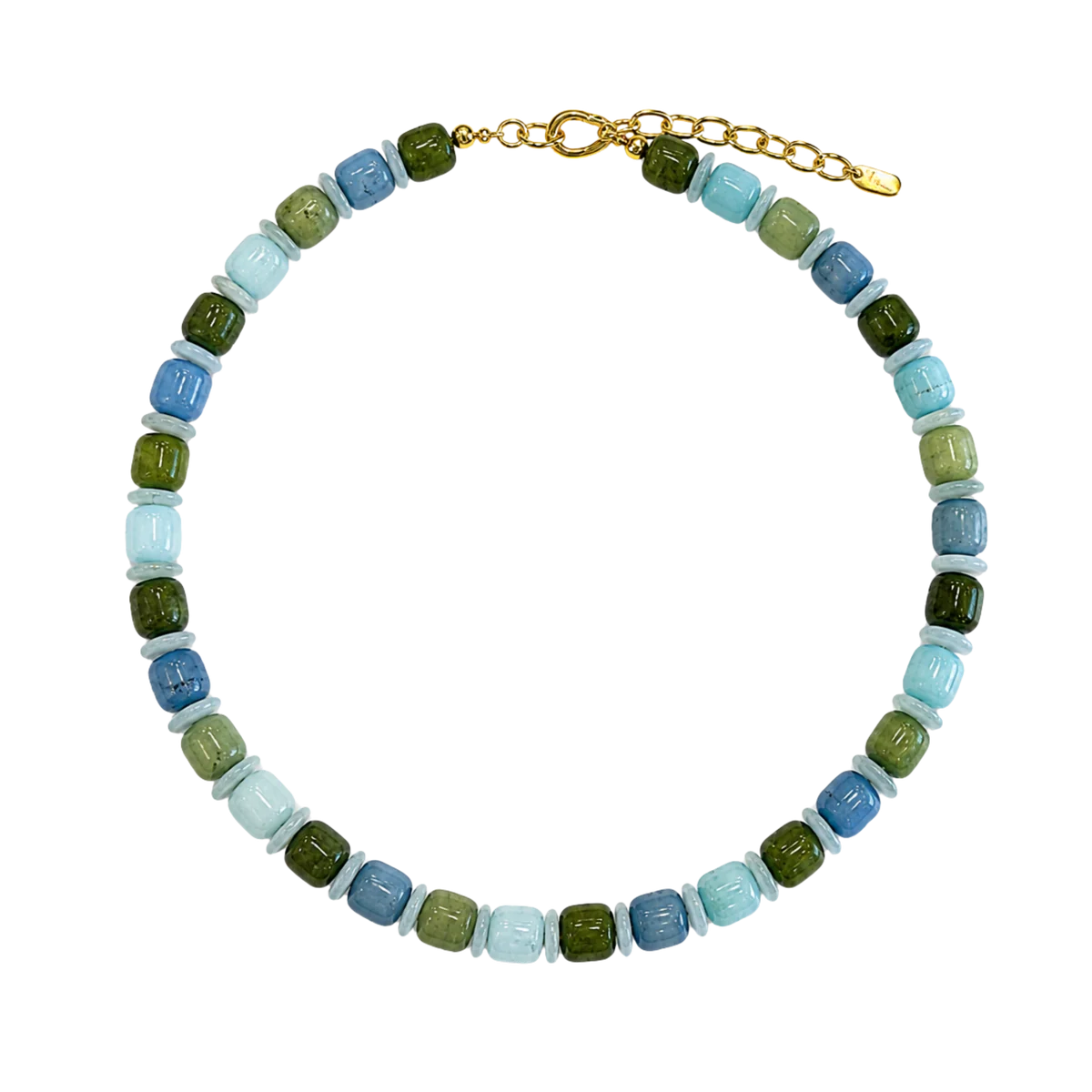 mixed green barrel beaded necklace