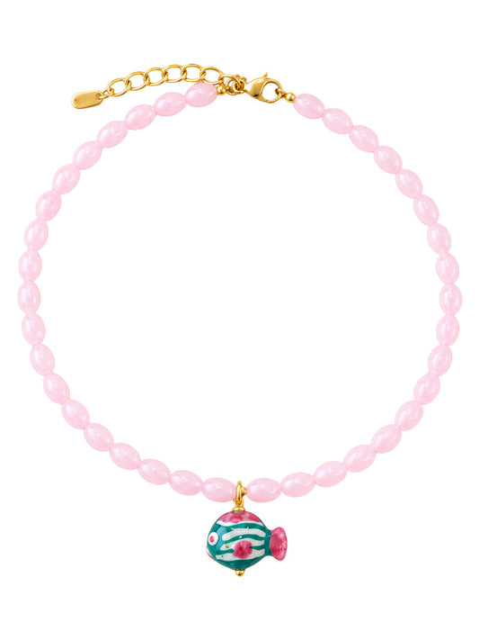 beaded carnival fish necklace