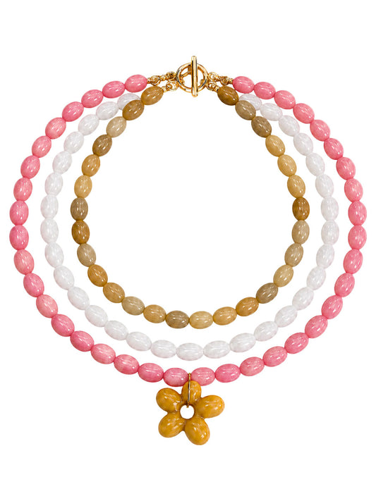 triple beaded flower necklace