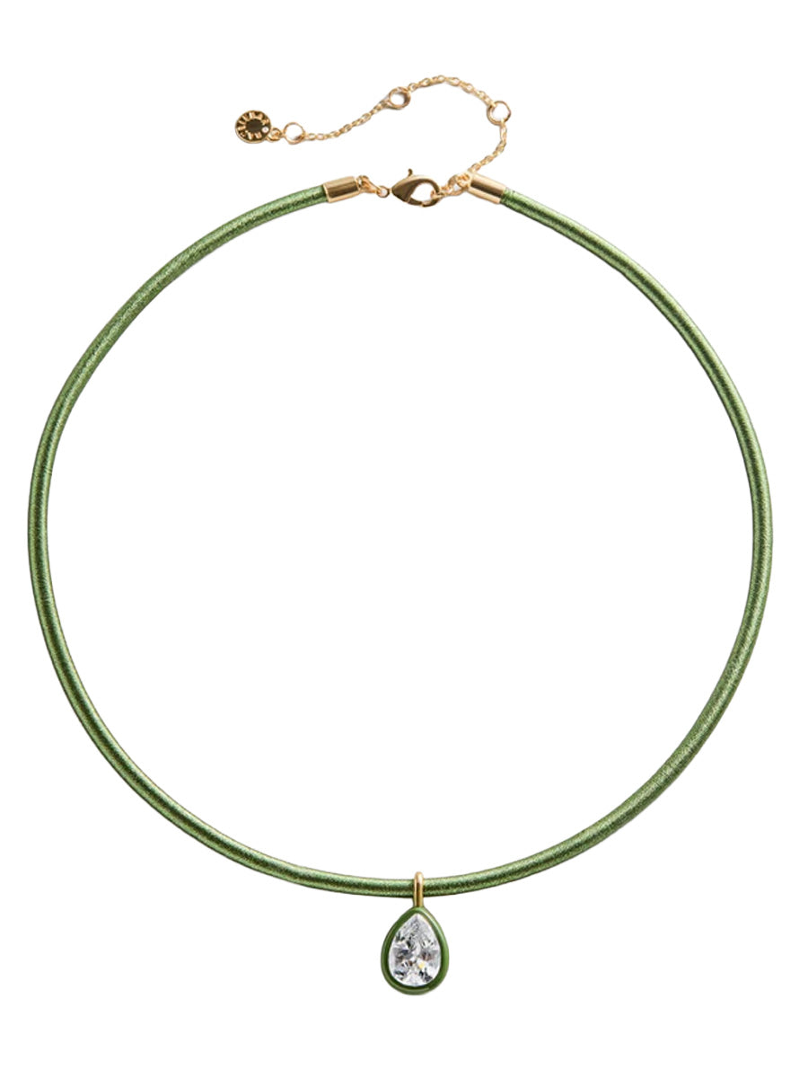 Lindsey Crystal Collar Necklace in olive green