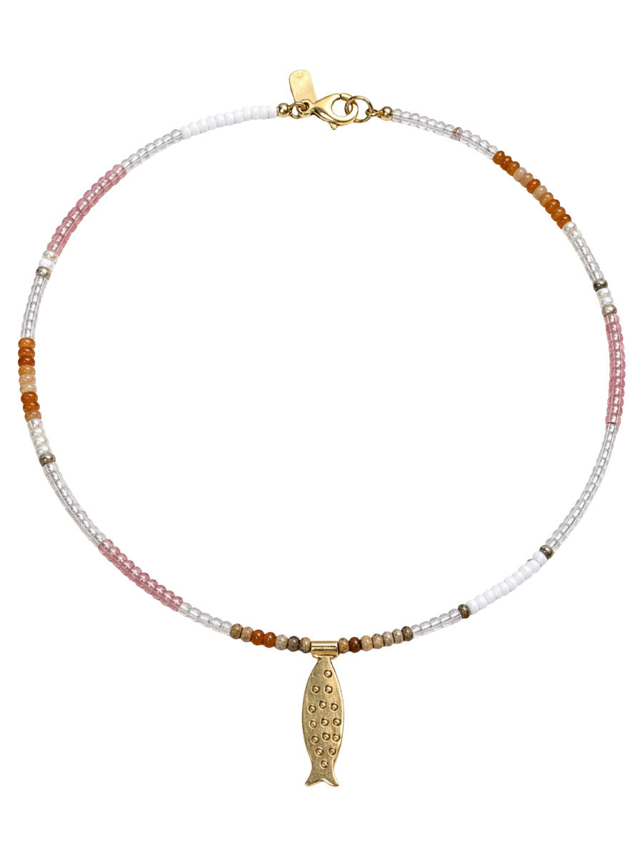 pink beaded fish necklace