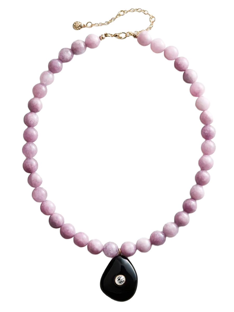 Jamie Semi-Precious Beaded Necklace - Light Amethyst/Black Hypersthene