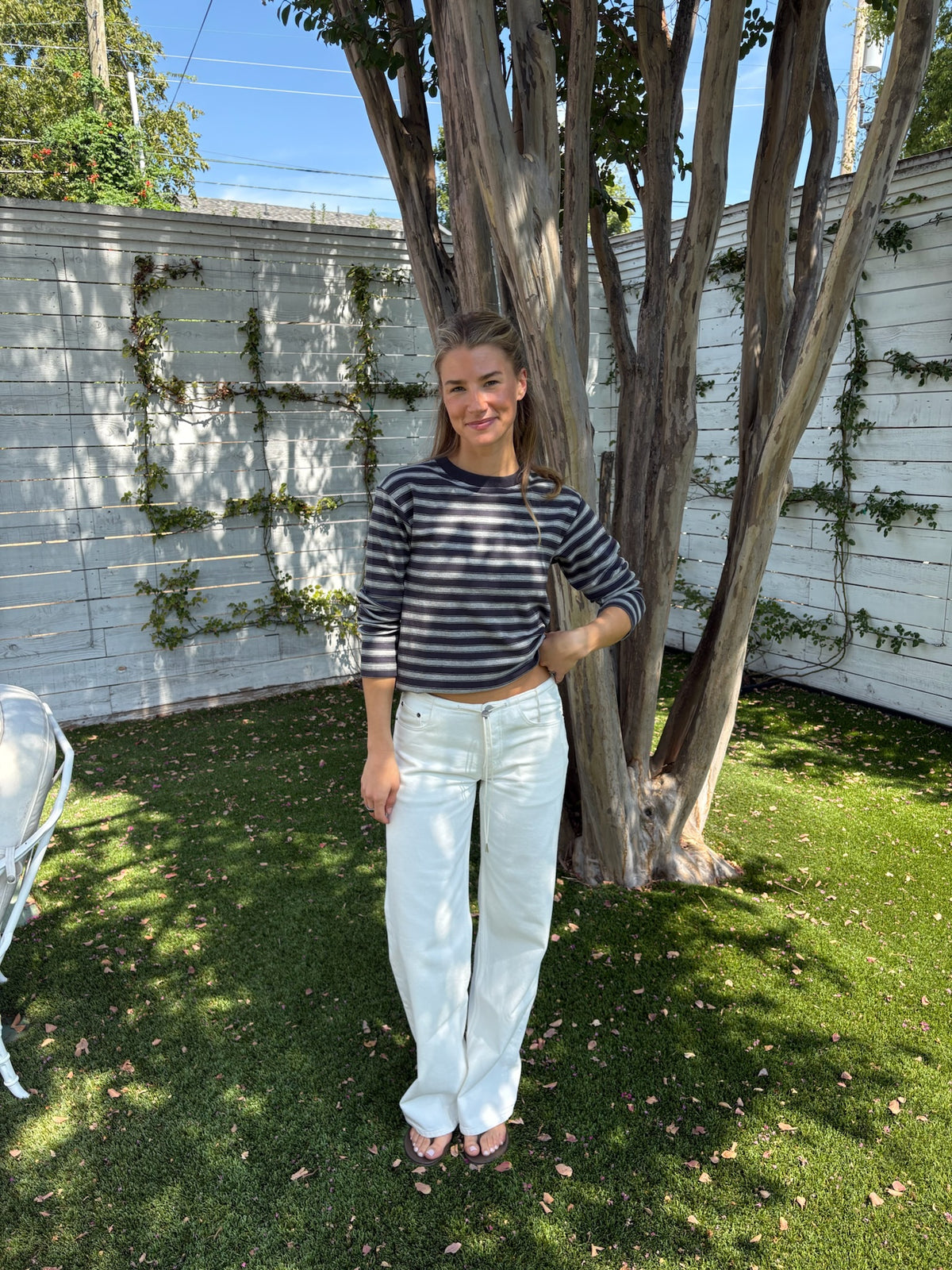 lilah fitted l/s tee marl stripe