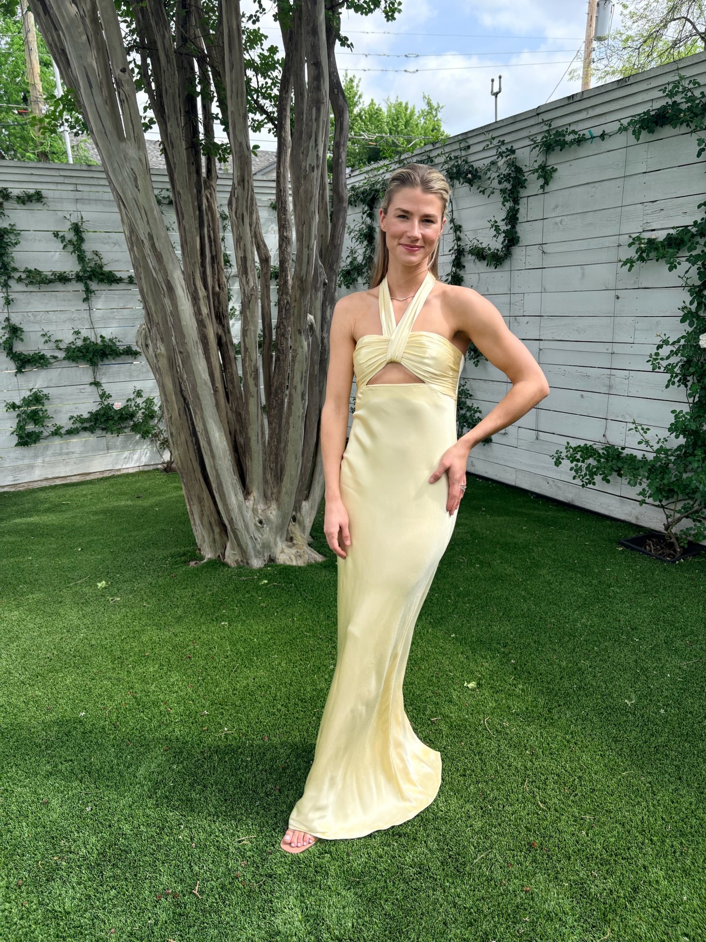 la lune ruched back maxi dress