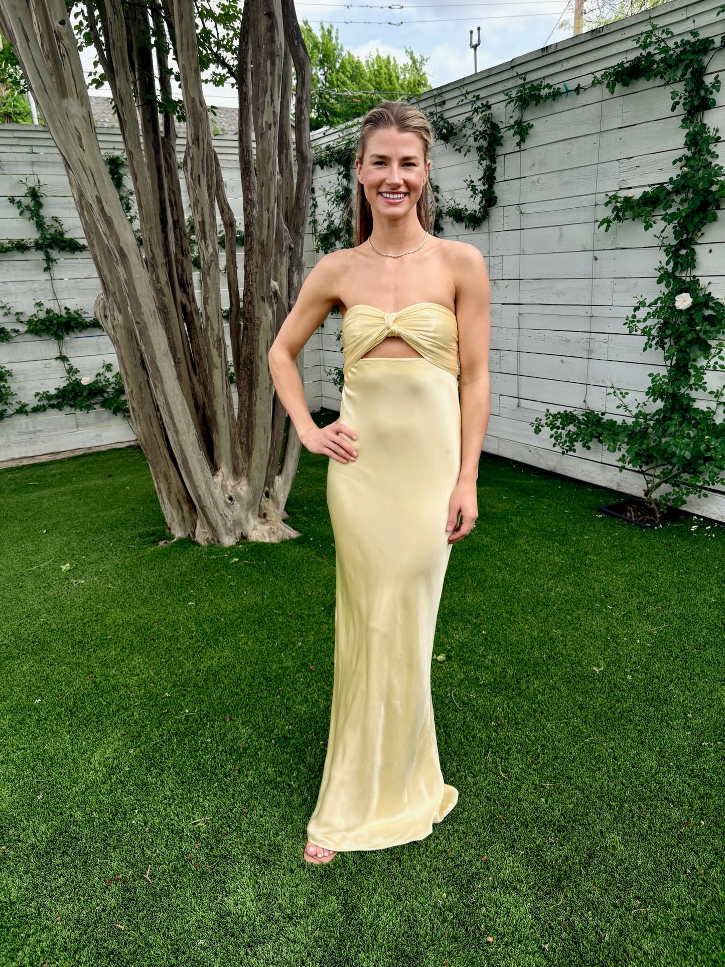 la lune ruched back maxi dress