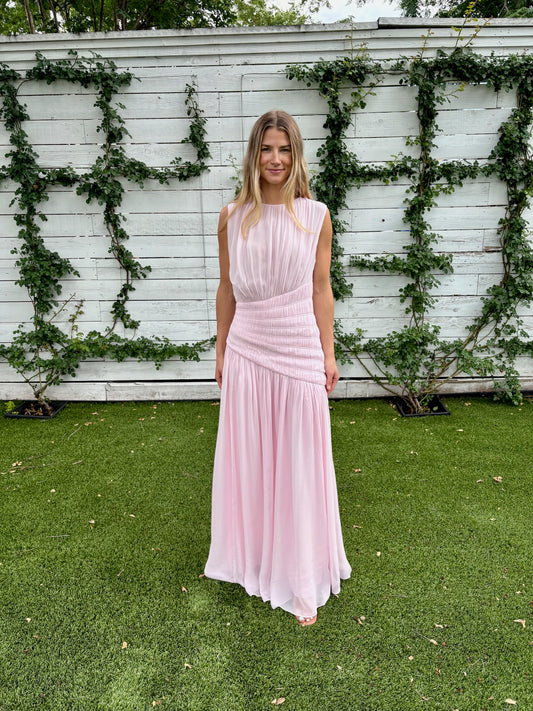 amina panelled ruched maxi dress
