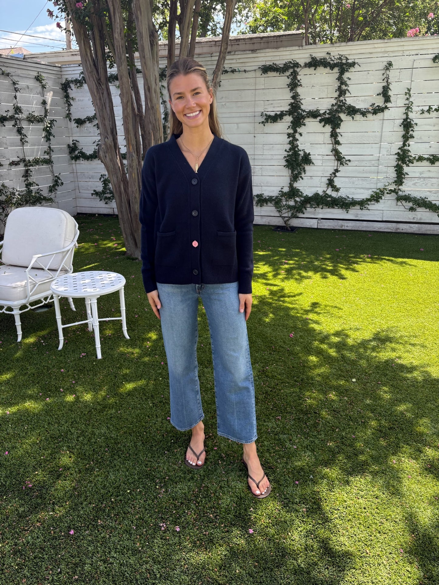 the wrap cardigan navy blue