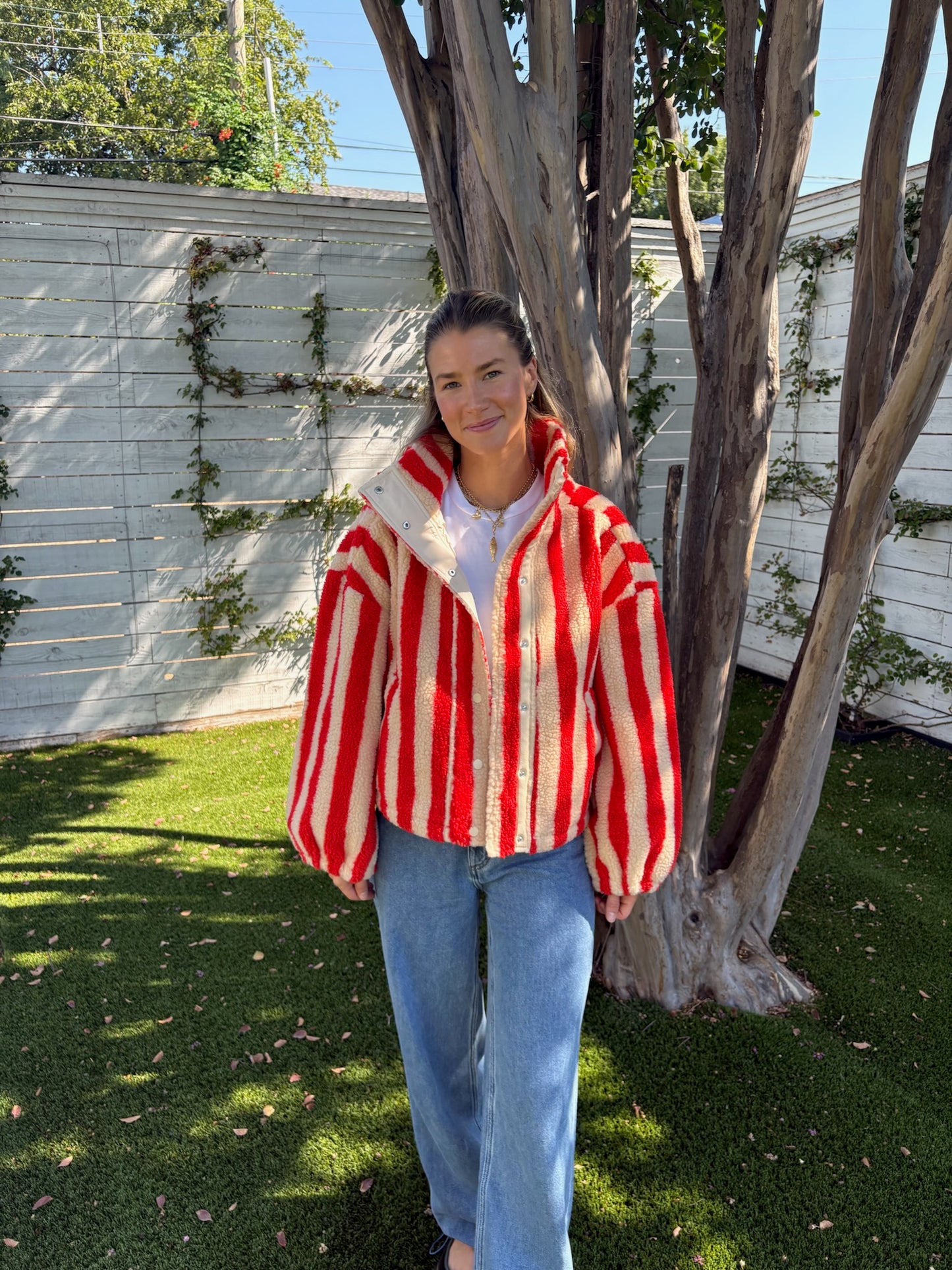wide stripes sherpa jacket