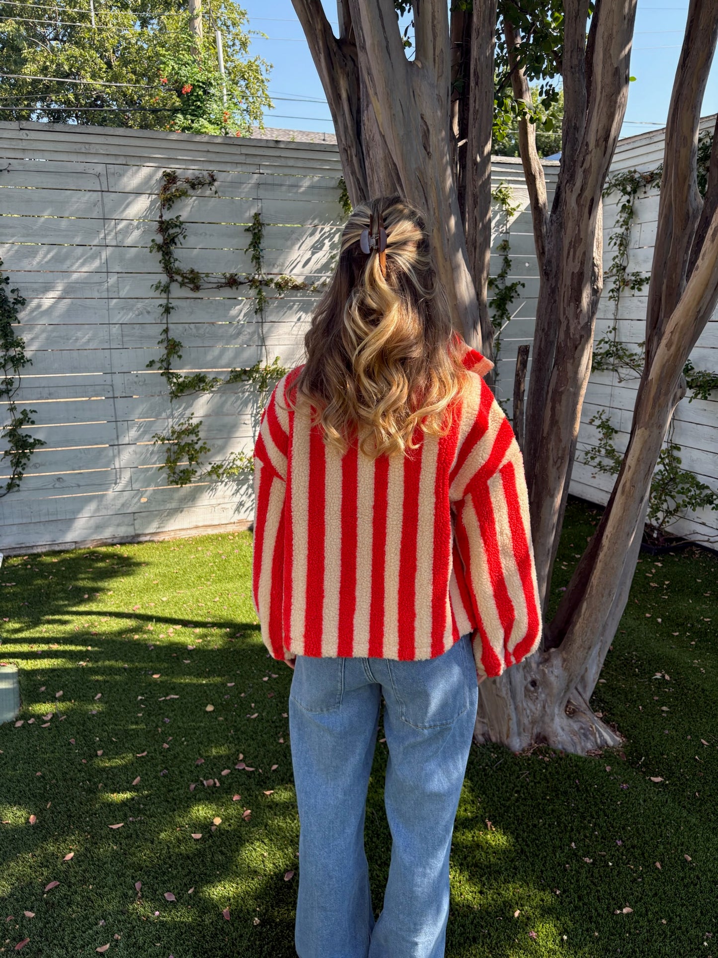 wide stripes sherpa jacket