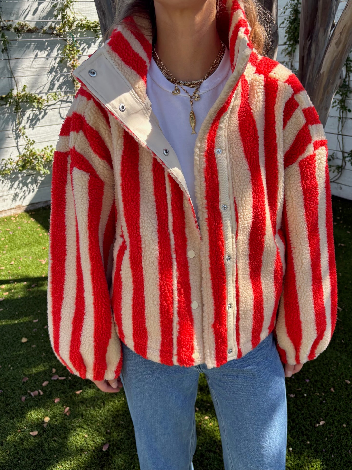 wide stripes sherpa jacket