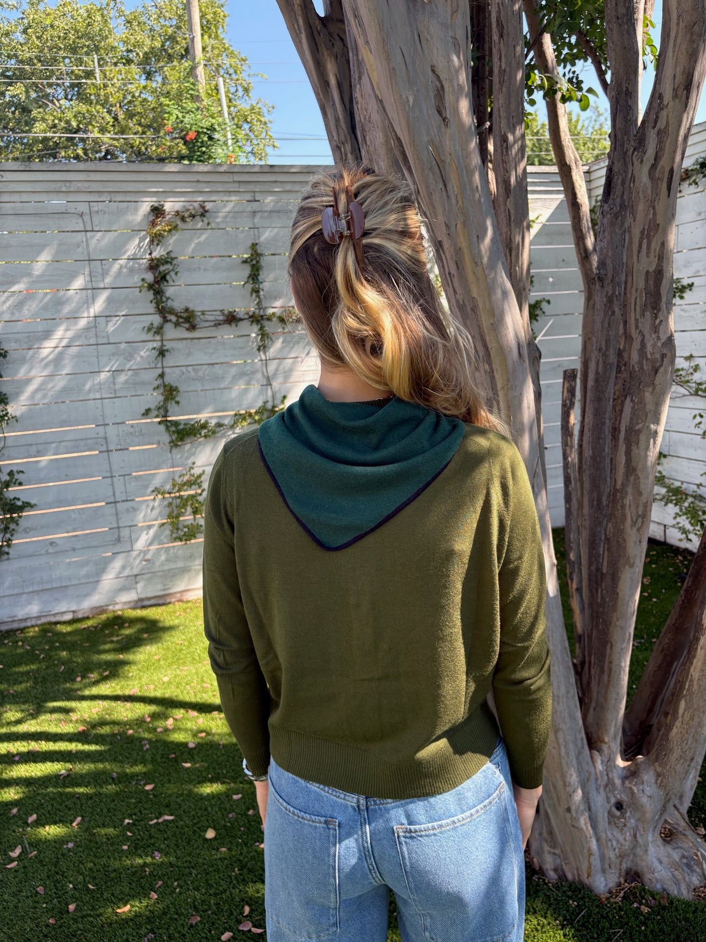contrast scarf neck lara cardigan