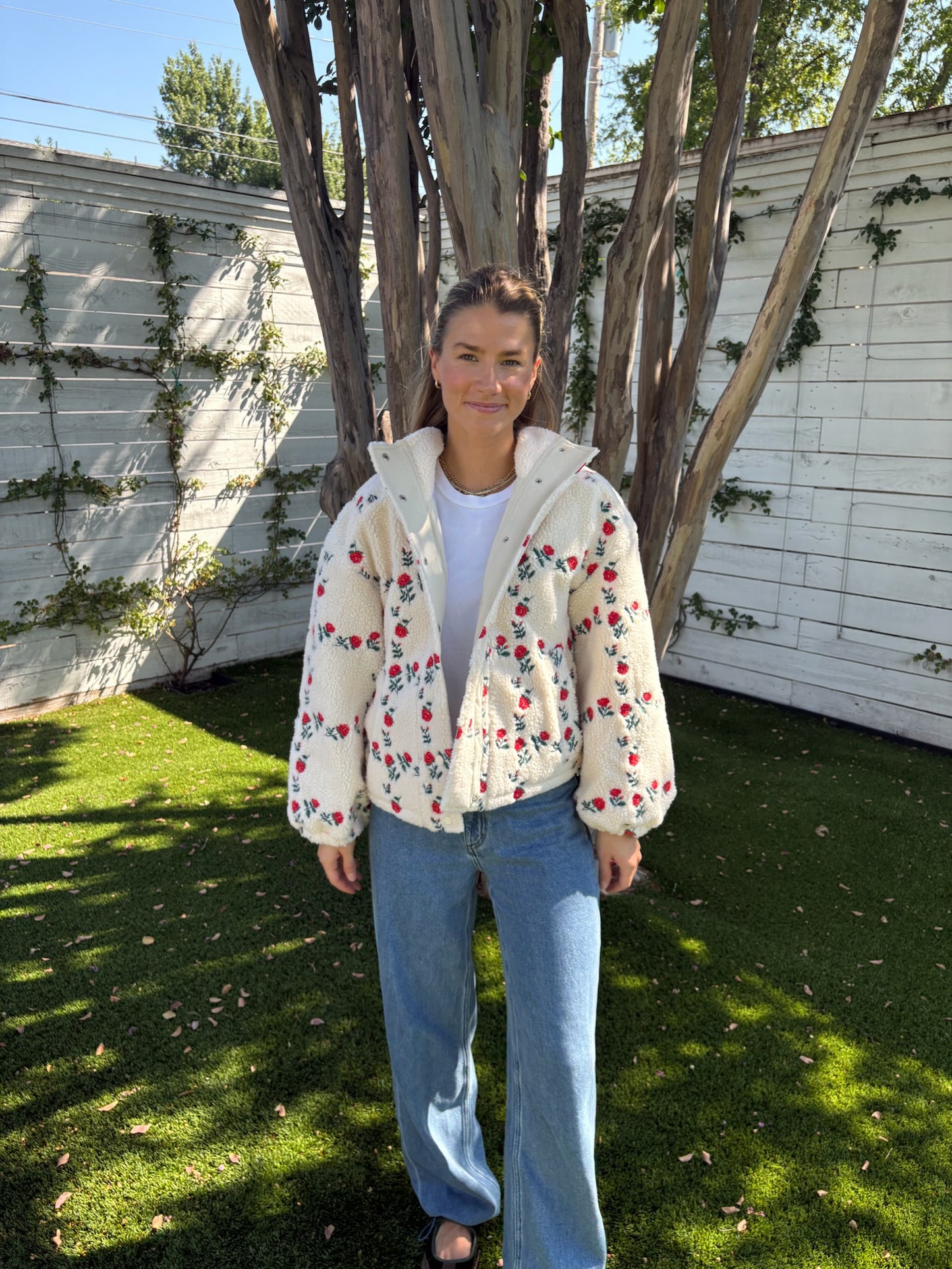 roses grid sherpa jacket