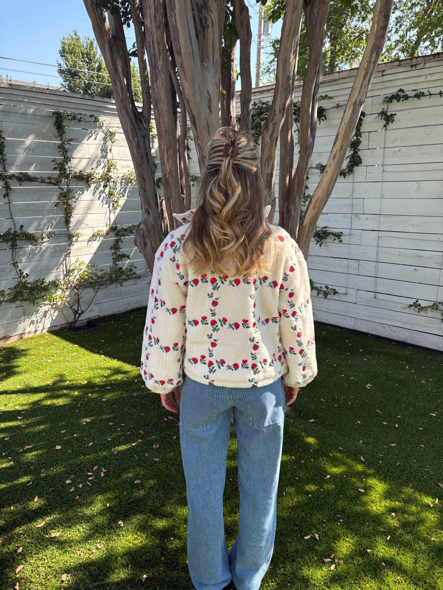 roses grid sherpa jacket