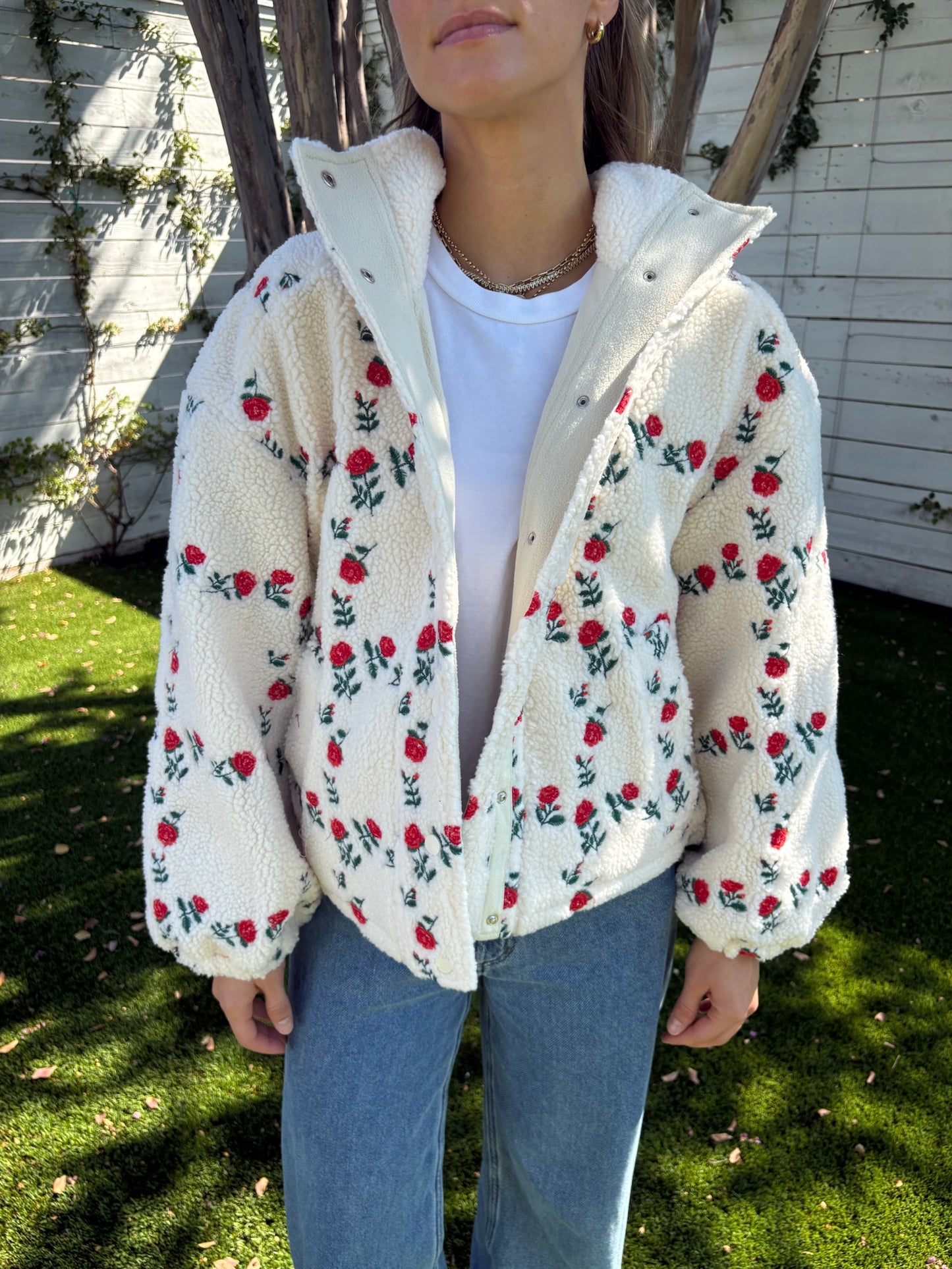 roses grid sherpa jacket