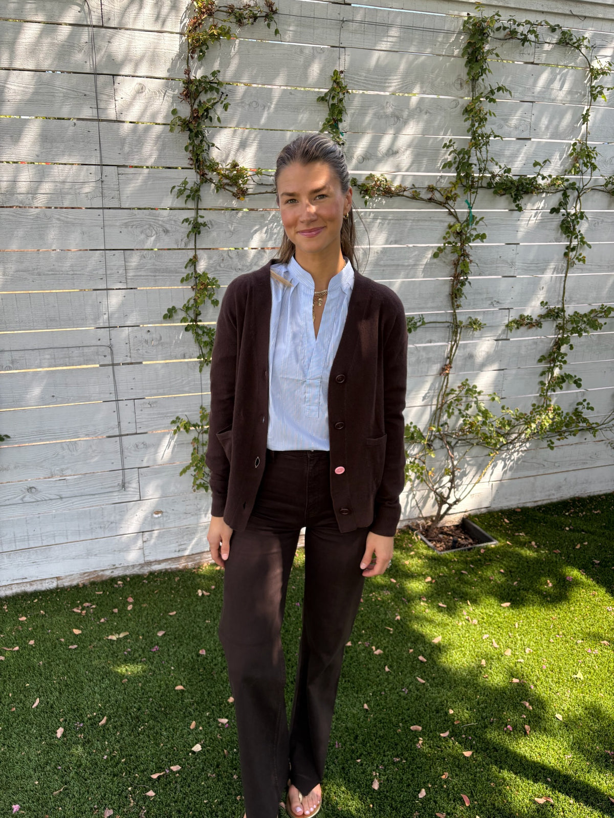 the wrap cardigan in dark chocolate