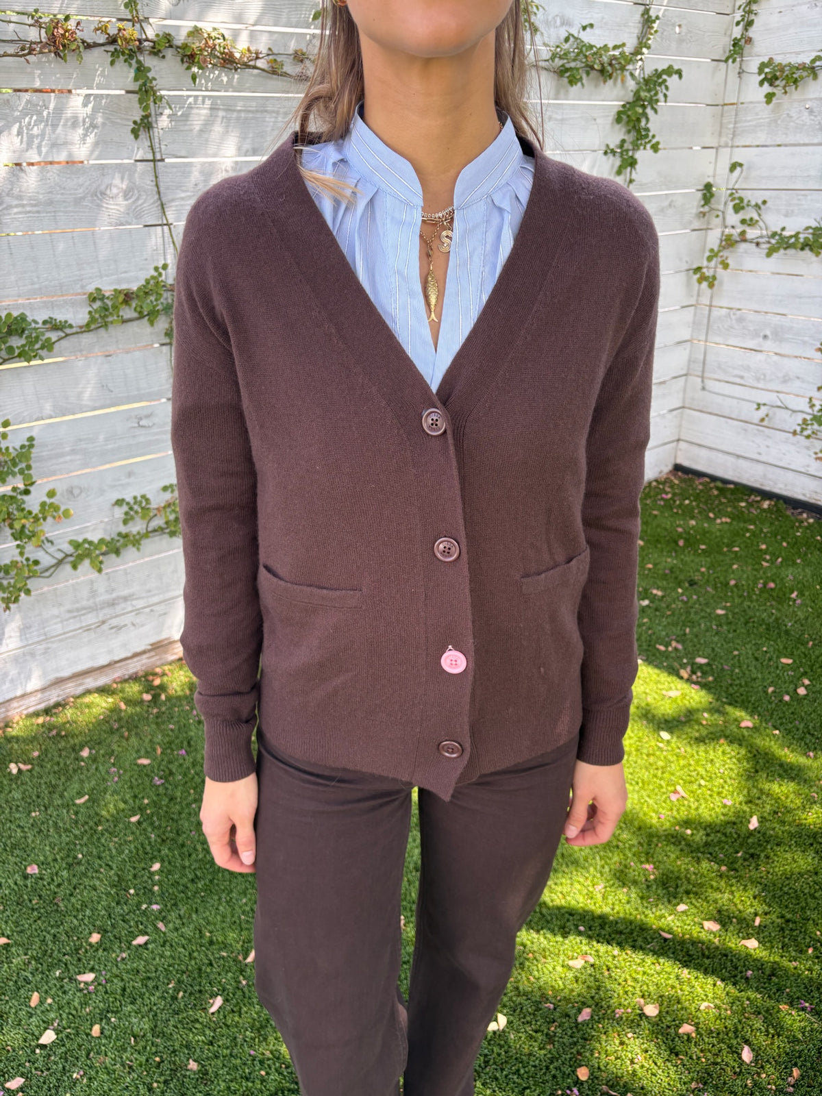 the wrap cardigan in dark chocolate