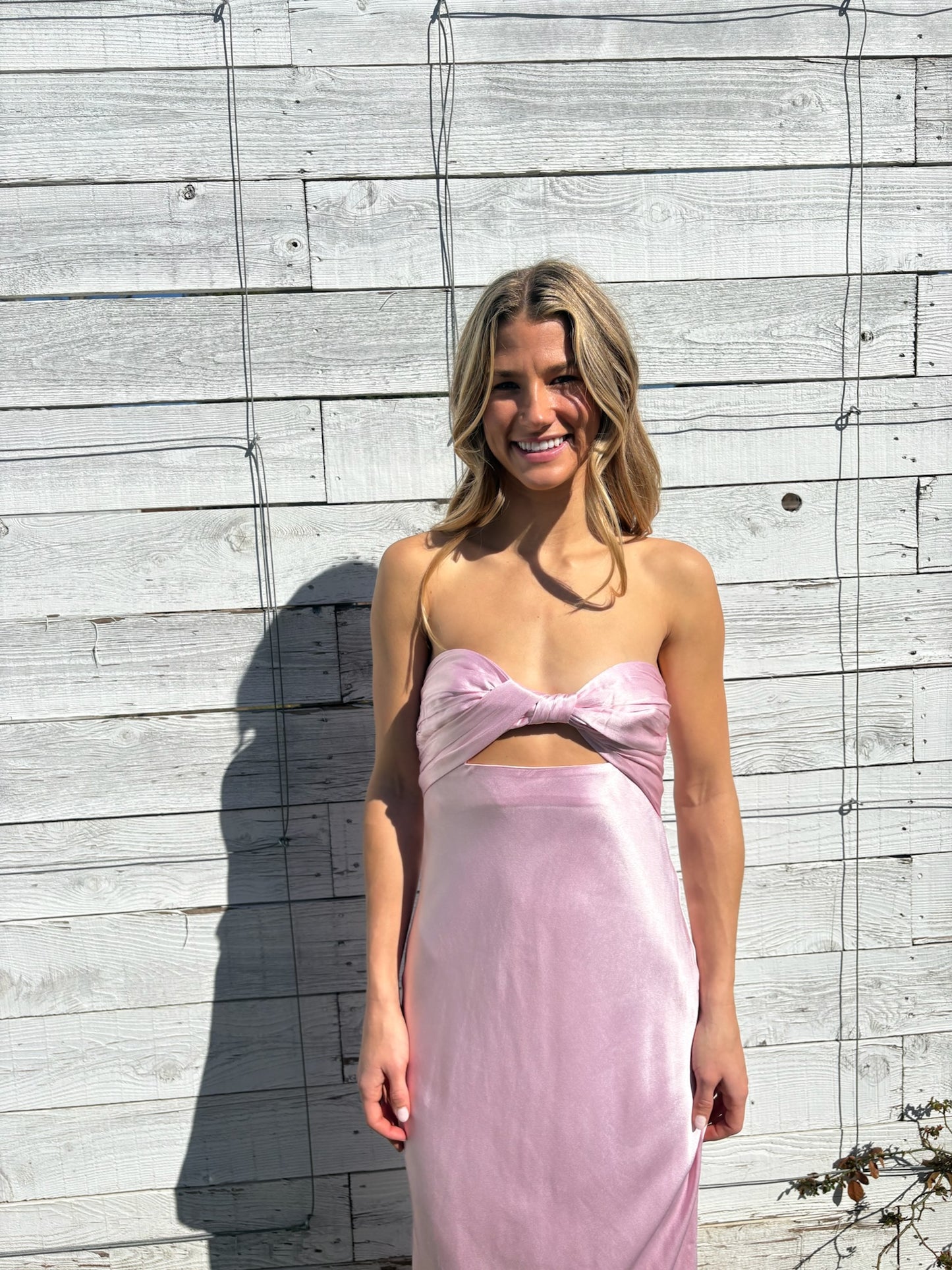 la lune ruched back maxi dress
