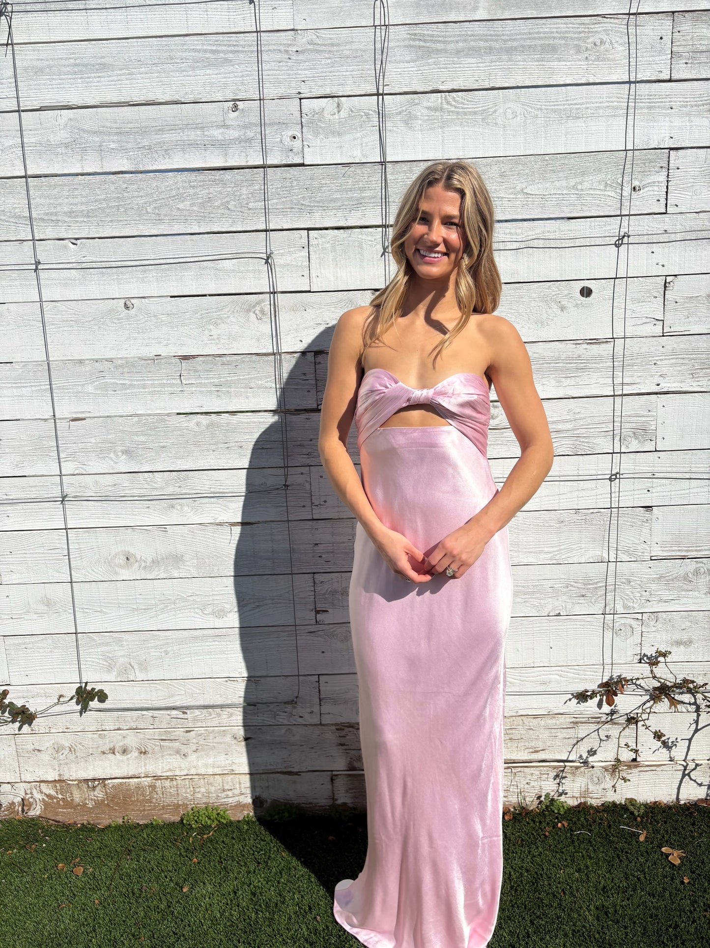 la lune ruched back maxi dress