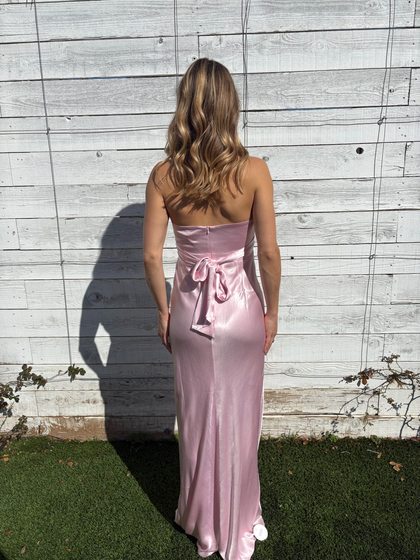 la lune ruched back maxi dress