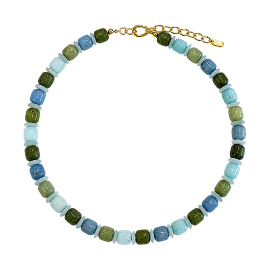 mixed green barrel beaded necklace